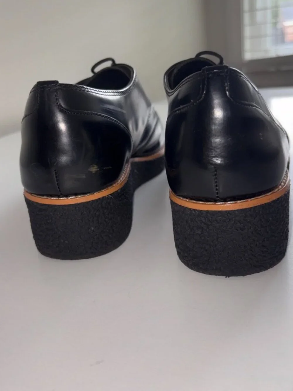 Women's Rebecca Minkoff Polly Platform Oxfords Black Leather Silver Clasps 9